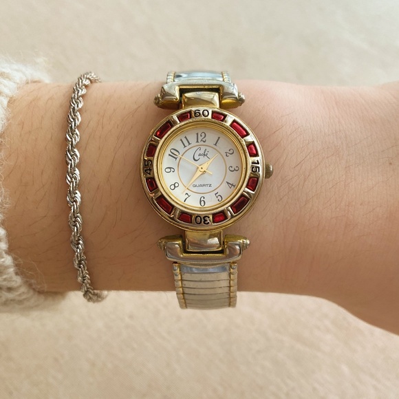 Vintage Cache Brand Two Tone Silver, Deep Red and Gold Plated - Picture 3 of 5